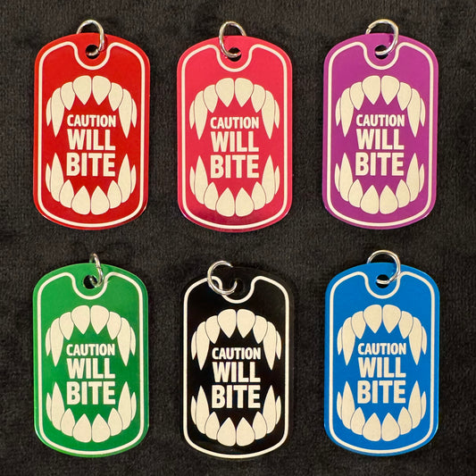 Caution Will Bite Dog Tag Necklace