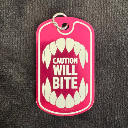 Caution Will Bite Dog Tag Necklace