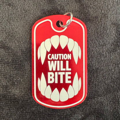 Caution Will Bite Dog Tag Necklace