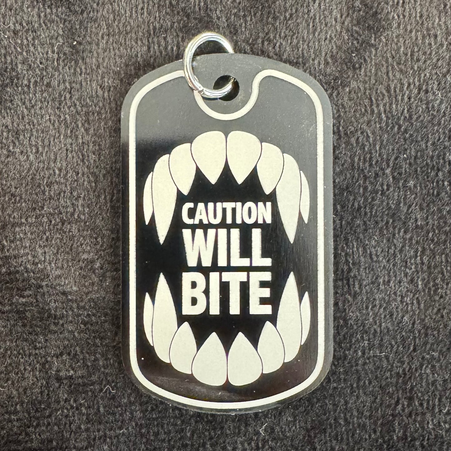 Caution Will Bite Dog Tag Necklace